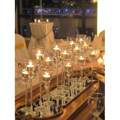 83 - 18 Gold Rim Votives (3 Heights) giving Candlelight at many levels (35cm, 30cm and 25cm)