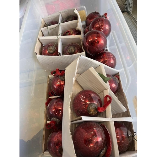 84 - Box of Red Glass Baubles with Velvet Hangers