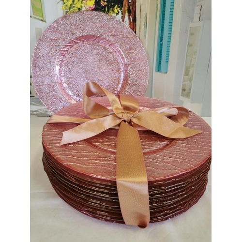 92 - 12 Pink Metallic Glass Charger Plates (30cm D)