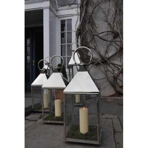 490 - Pair of Square Chrome Lanterns