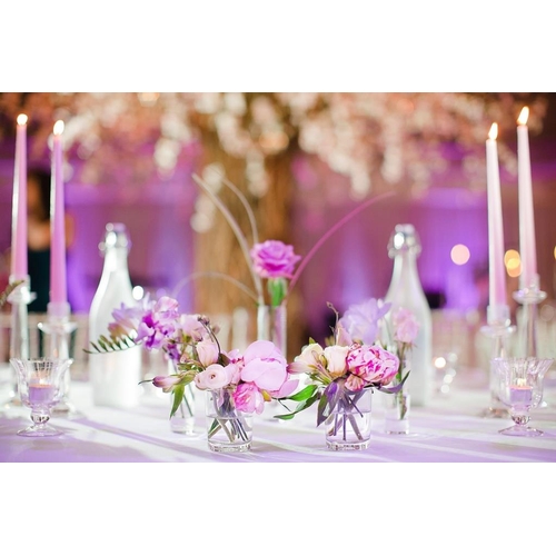 534 - 130 Pink Stem Votives with delicate ridges & glass ball base