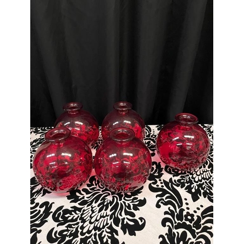 539 - Box of 5 Red Ball Vases