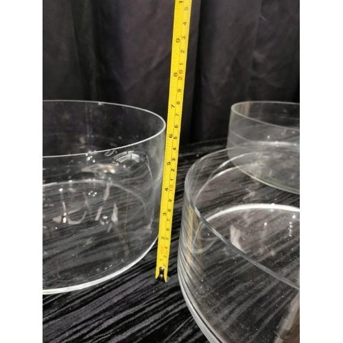 618 - 3 Straight Sided Glass Bowls, different width, one small chip