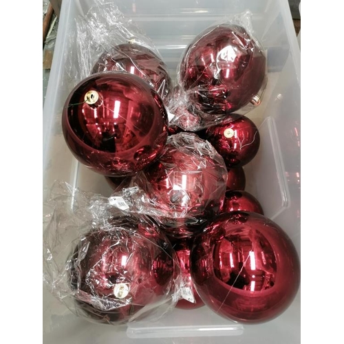 641 - Box of Large Shiny Burgundy Baubles for Outdoor Trees and Displays