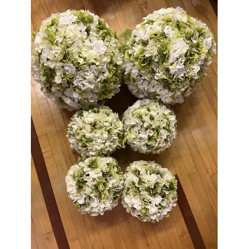 656 - Green Hydrangea Flower Balls, 2 large & 4 Small