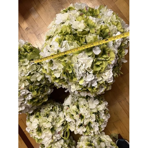 656 - Green Hydrangea Flower Balls, 2 large & 4 Small