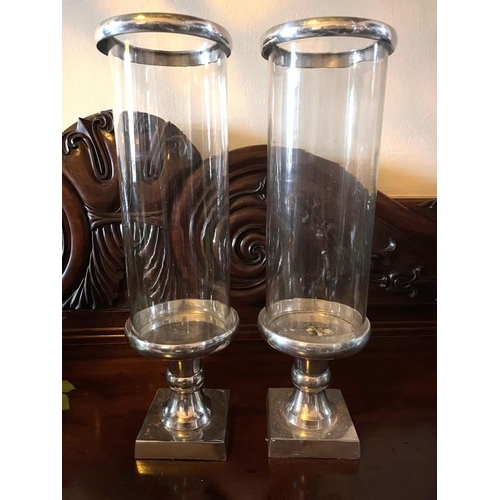 659 - Pair of 2 Tall Chrome Hurricanes, 60cm H