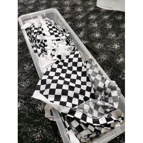 669 - Box of Black and White Check Fabric Pieces and Bunting