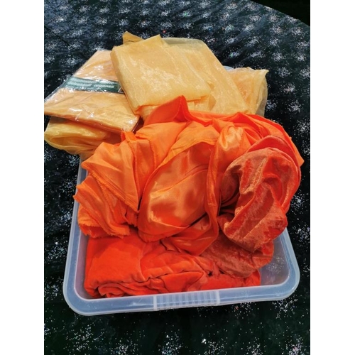 693 - Box of Orange Velvet, Satin and Voile Fabrics