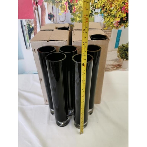 710 - 2 Boxes Slim Black Vases  (30cm)