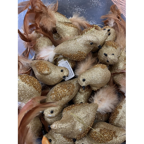 655 - Box of Gold Birds for Christmas Tree with Feather Tails