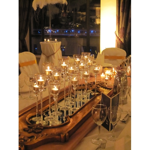 897 - 18 Gold Rim Votives (3 Heights) giving Candlelight at many levels (35cm, 30cm and 25cm)