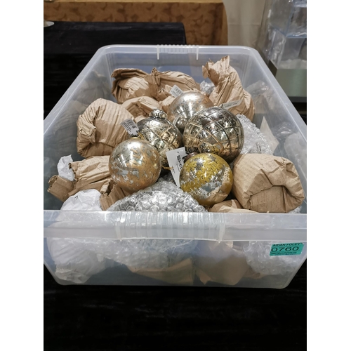 760 - Box of Heavy Glass etched Silver Antique style Baubles