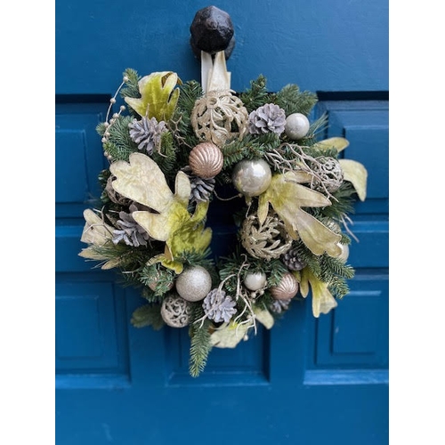 614 - Franc Designed Christmas Wreath in Apple Green Velvet and Champagne