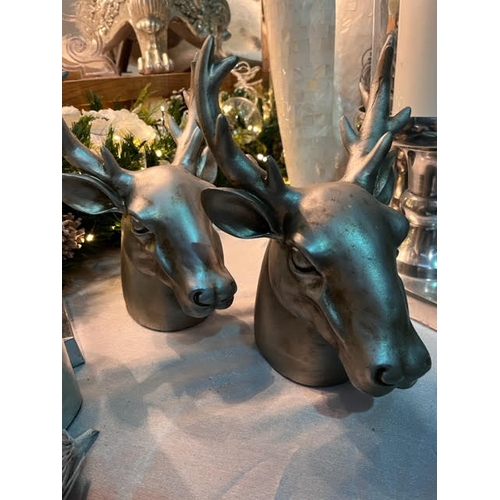 837 - Duo of Antique Finish Reindeer Heads  (27cm H)