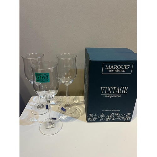 109 - Marquis for Waterford Crystal Set of Three Crystal White Wine Glasses (10 cm W x 22 cm H)