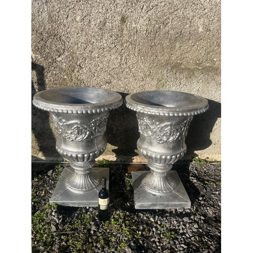 2 - Pair of Regency Style Composite Urns, Silvered (58 cm W x 80cm H)