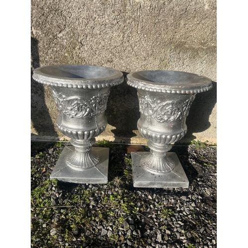 2 - Pair of Regency Style Composite Urns, Silvered (58 cm W x 80cm H)