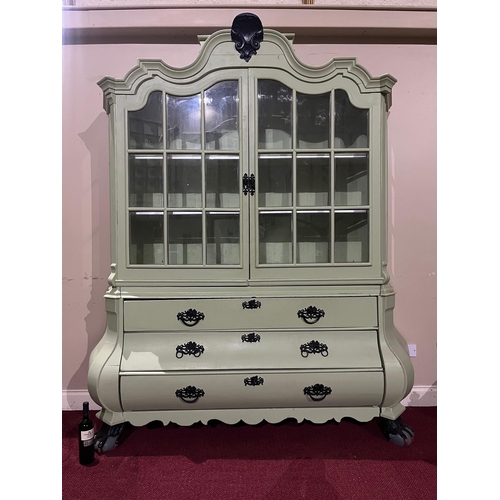 21 - 19th Century Dutch Bombay Shaped Bookcase, Repainted with Handles Replaced (220 cm W x 240 cm H x 26... 