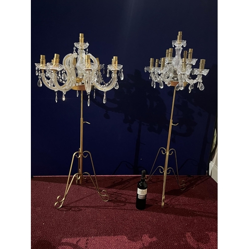 22 - Pair of Candelabra Matched, With Glass and Brass Tops on Metal Tripod Bases (45 cm W x 130 cm H)