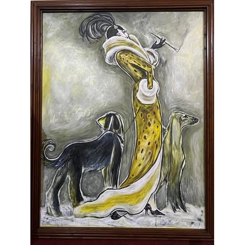 27 - Decorative Large Framed Oil on Canvas, Cruella de Ville Style (135 cm W x 177 cm H)