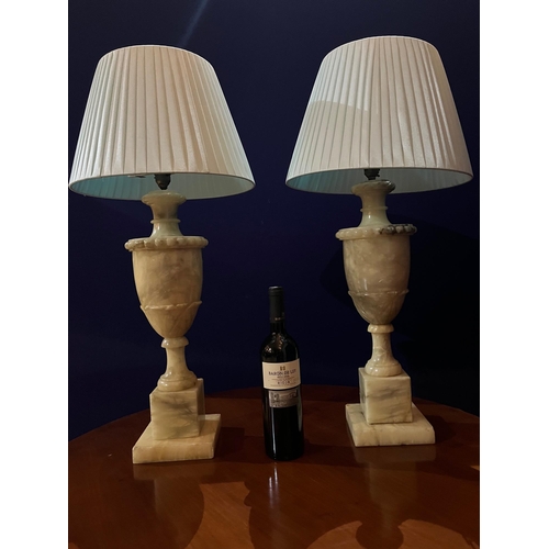 35 - Pair of Antique Alabaster Occasional Lamps in the Regency Style, with Shades (15 cm W x 60 cm H)