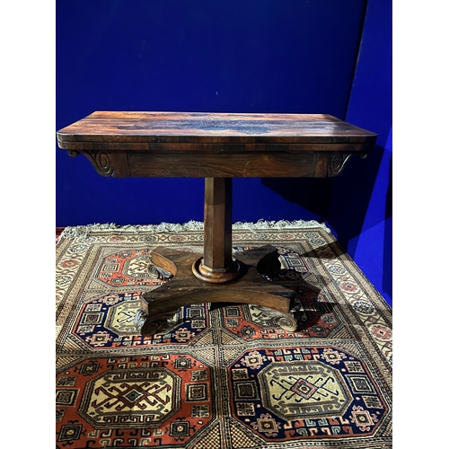 39 - William IV Rosewood Fold Over Card Table on Tapering Octagonal Support (92 cm W x 72 cm H x 45 cm D)