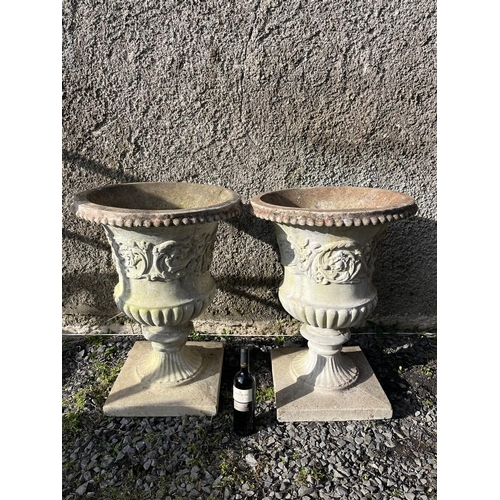 4 - Pair of Regency Style Composite Urns (58 cm W x 80 cm H)