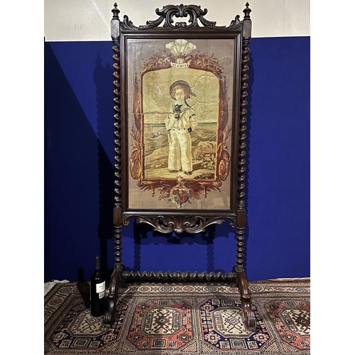 44 - Fine Victorian Rosewood Screen Containing Original Tapestry of a Sailor Boy ''Ich Dien'' (74 cm W x ... 