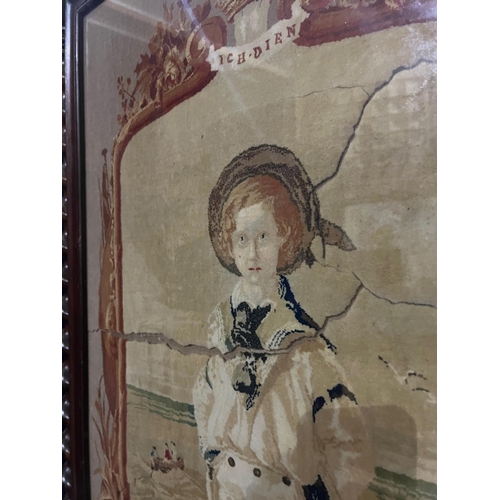 44 - Fine Victorian Rosewood Screen Containing Original Tapestry of a Sailor Boy ''Ich Dien'' (74 cm W x ... 