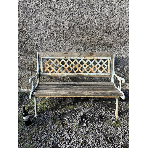 5 - Metal and Wooden Garden Bench with Lattice Back Design (125 cm W x 85 cm H x 60 cm D)