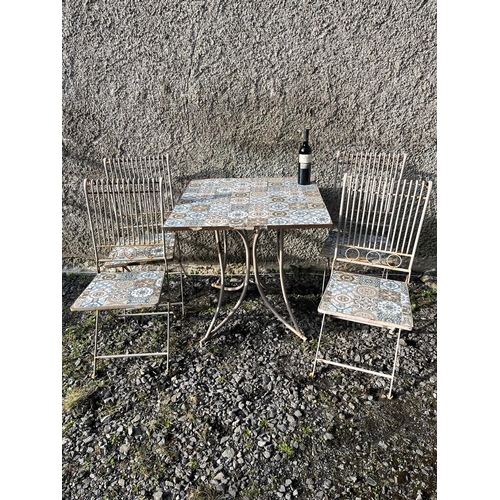 6 - Square Tiled Top Garden Table with 4 Matching Folding Chairs (Table 78 cm W x 74 cm H)