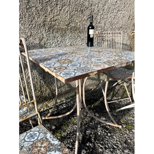 6 - Square Tiled Top Garden Table with 4 Matching Folding Chairs (Table 78 cm W x 74 cm H)