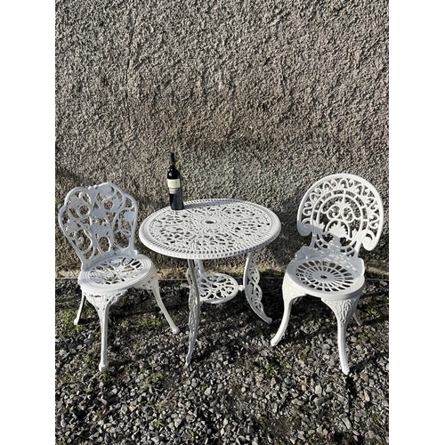 7 - Circular Metal Garden Table and 2 Metal Garden Chairs (Table 70 cm W x 85 cm H)