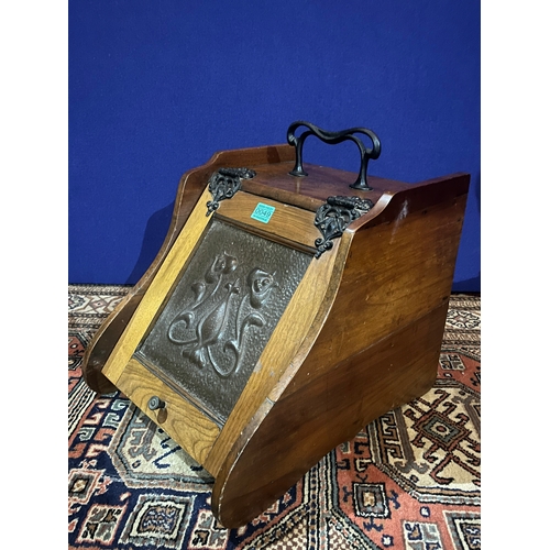 49 - Fine Art Nouveau Walnut and Metal Embossed Coal Cabinet and 2 Others