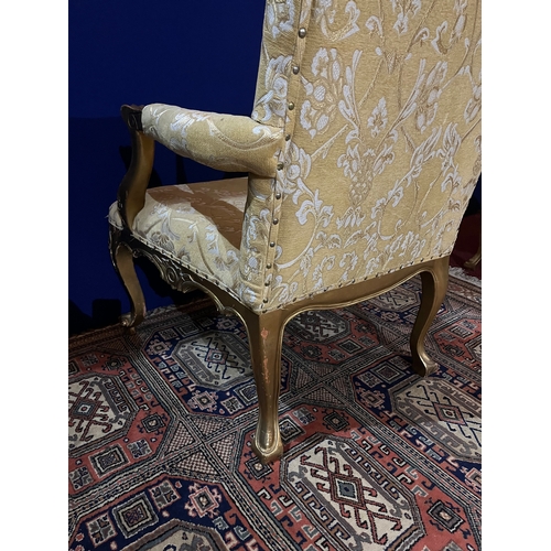 50 - Pair of French Style Gold Armchairs with Textured Fabric Upholstery (73 cm W x 100 cm H x 70 cm D)