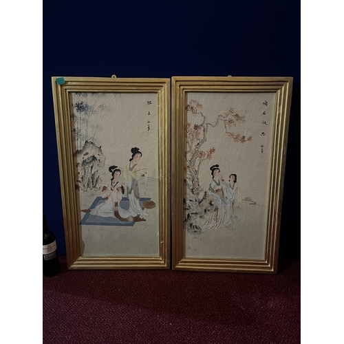 58 - Pair of Framed Watercolours of Geisha Girls (50 cm W x 90 cm H)