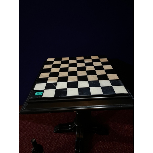 63 - Vintage Chess Table with Marble Inset Top on Ebonised Base (57 cm W x 65 cm H)