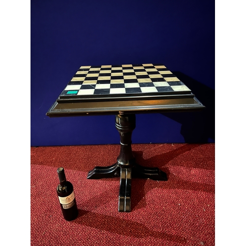 63 - Vintage Chess Table with Marble Inset Top on Ebonised Base (57 cm W x 65 cm H)