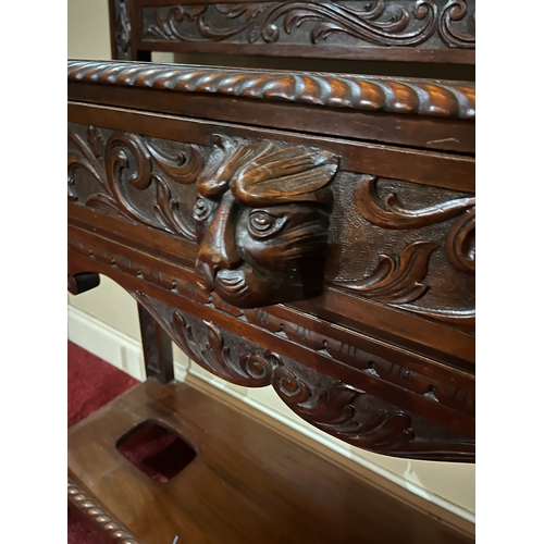 68 - Fine Edwardian Irish Style Mahogany Hall Stand with Circular Mirror, Lions Mask Motifs Standing on H... 