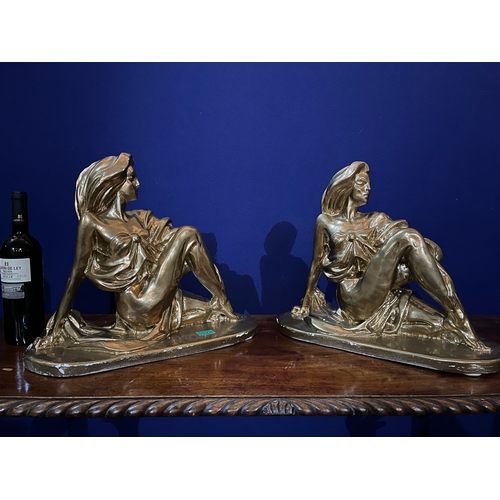 72 - Pair of Art Deco Style Plaster Figures of Semi Clad Ladies (47 cm W x 40 cm H x 22 cm D)