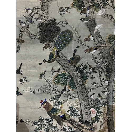 76 - Ex Penny Dreadful, 19th Century Asian Water Colour with Peacocks and Various Birds in Decorative Gil... 