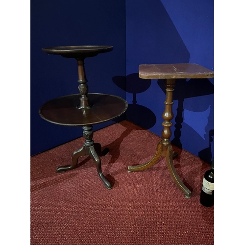 80 - Edwardian Mahogany Two Tier Table and an Oak Tripod Wine Table (Largest 53 cm W x 84 cm H)