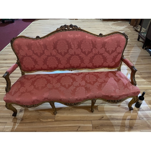 83 - Quality French Gilded Three Seater Settee with Floral Decoration Throughout (180 cm W x 110 cm H x 8... 