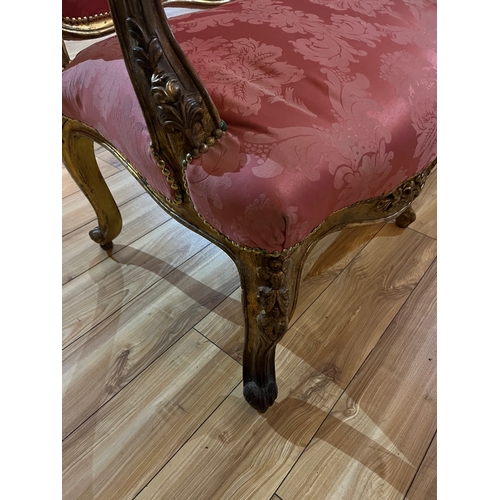 83 - Quality French Gilded Three Seater Settee with Floral Decoration Throughout (180 cm W x 110 cm H x 8... 