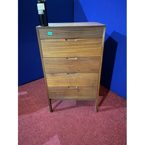 86 - Mid Century Teak Chest of 5 Long Drawers (63 cm W x 107 cm H x 50 cm D)