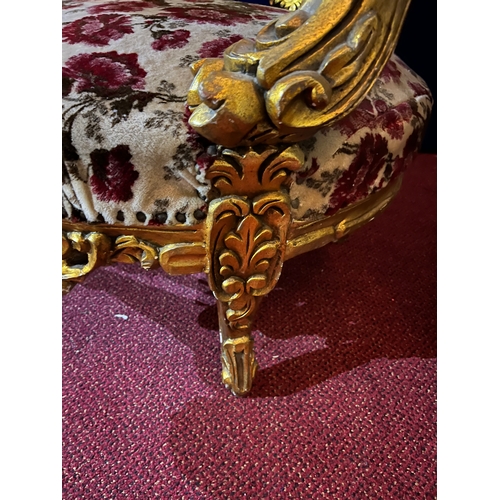 97 - Very Decorative Pair of Rococo Design Gold Armchairs with Floral Patterned Fabric (80 cm W x 130 cm ... 