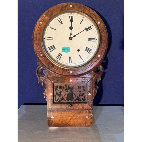 119 - Victorian Walnut Wall Clock with Mother of Pearl Inlay (42 cm W x 70 cm H x 12 cm D)