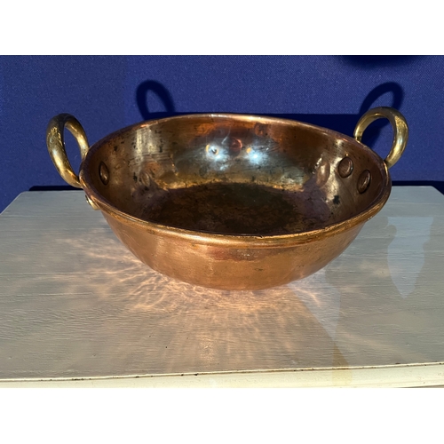 121 - Georgian Copper Preserving Pan and Three Georgian Copper Saucepans (Largest 44 cm W x 17 cm H)