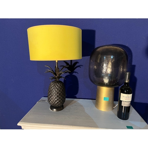 122 - Mid Century Design Occasional Glass and Brass Lamp and a Pineapple Design Occasional Lamp (Glass 25 ... 